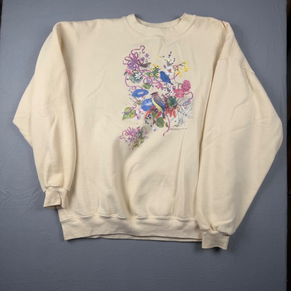 Vintage 90's Won's Wear Sweatshirt Women XXL Cream Cyndy Callog Birds Minimalist